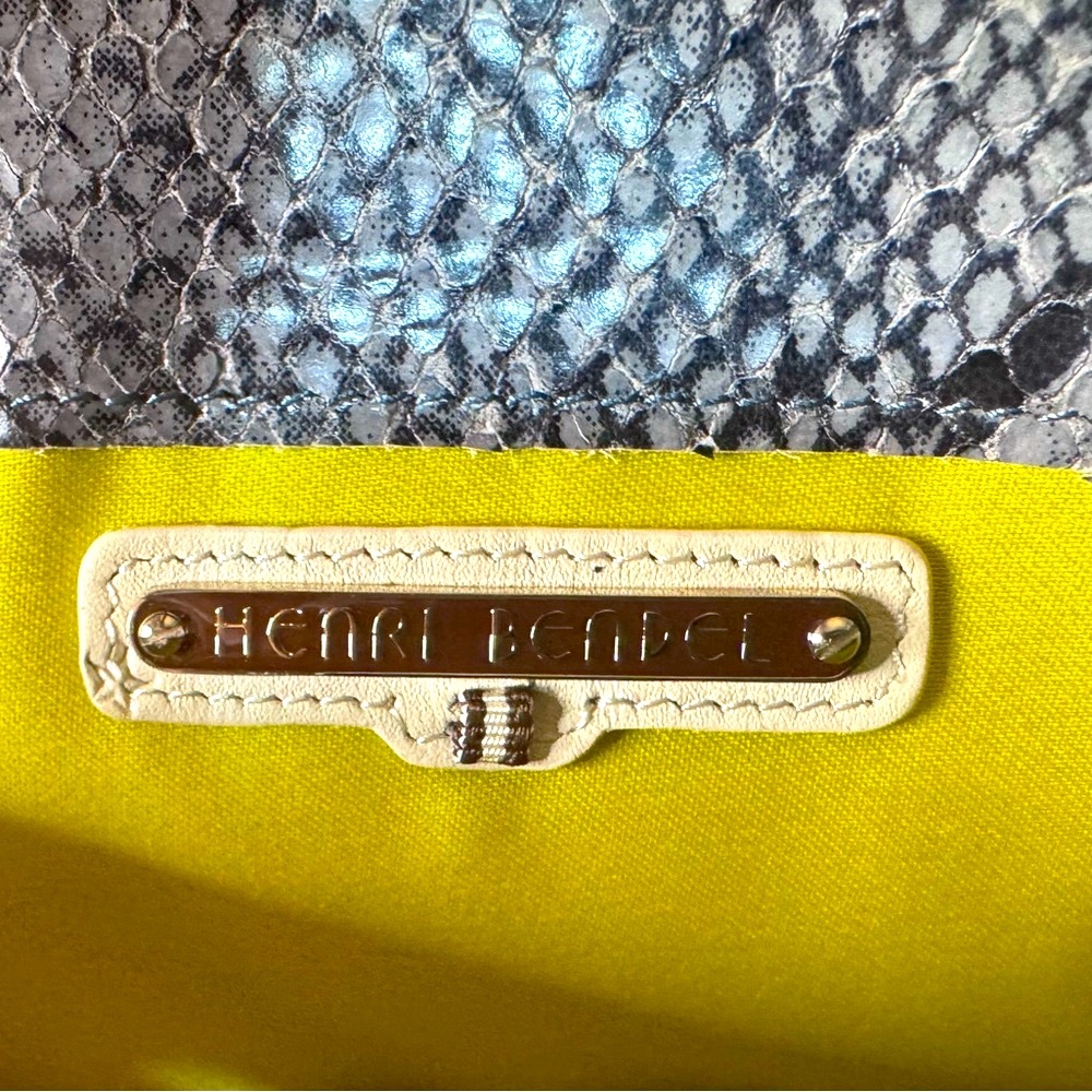 Henri Bendel Black and Gray Snakeskin Clutch w green inner lining 11” x 5” - Picture 6 of 14